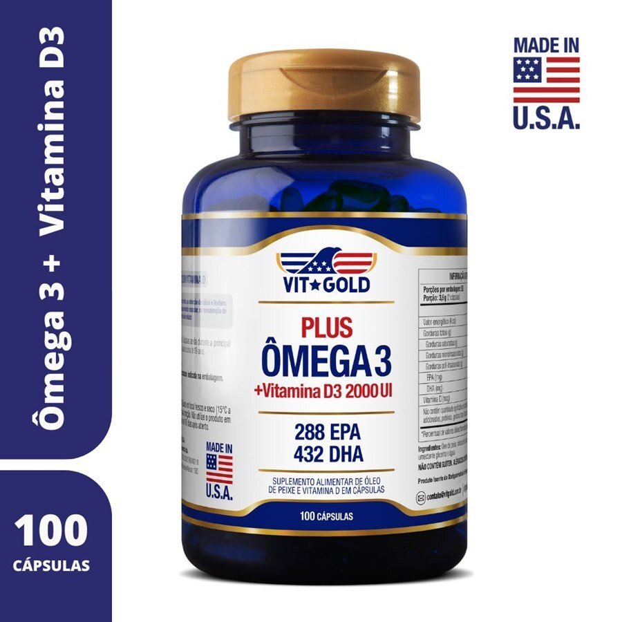 Ômega 3 Fish Oil + D3 2.000mg Vitgold 100 Cápsulas