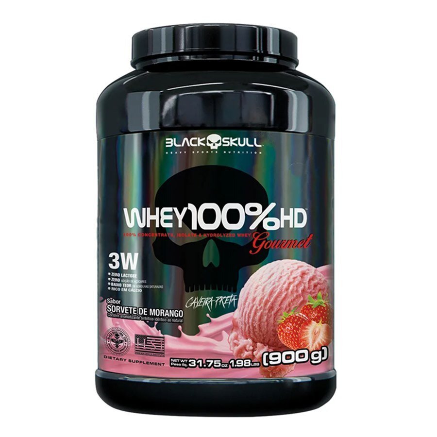 Whey Protein Black Skull 100% Hd Gourmet Sorvete De Morango 900g