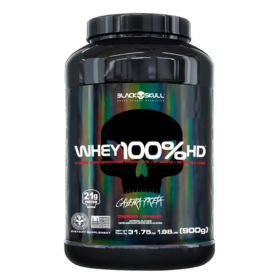 Whey Protein Black Skull 100% Hd Sabor Morango 900g