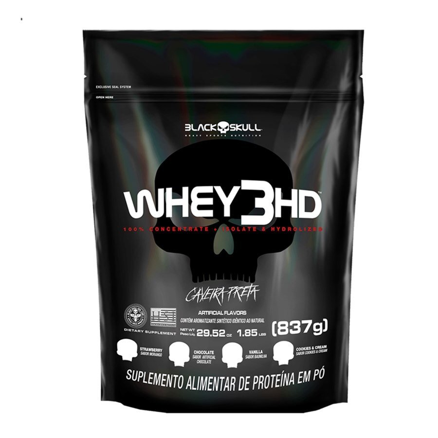 Whey Protein Black Skull 3hd Sabor Morango Refil 837g