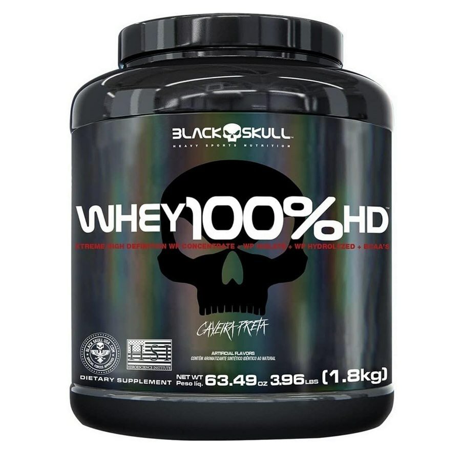 Whey Protein Black Skull 100% Hd Sabor Morango 1,8kg