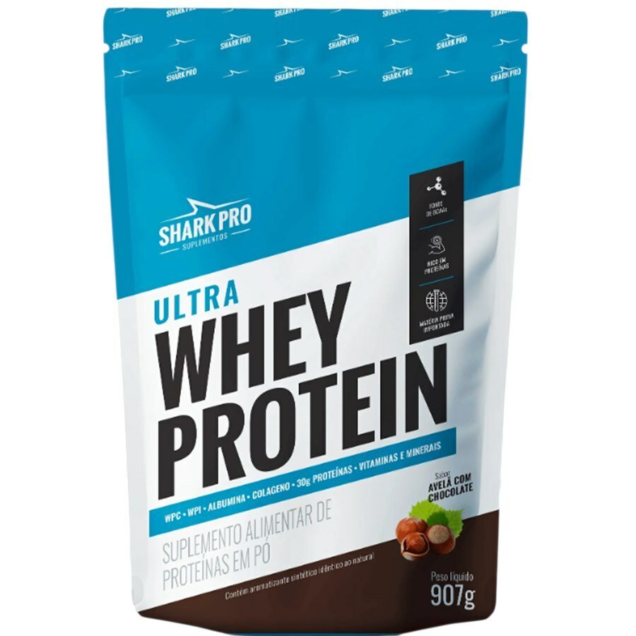 Ultra Whey Protein Shark Pro Sabor Chocolate Com Avelã Refil 907g